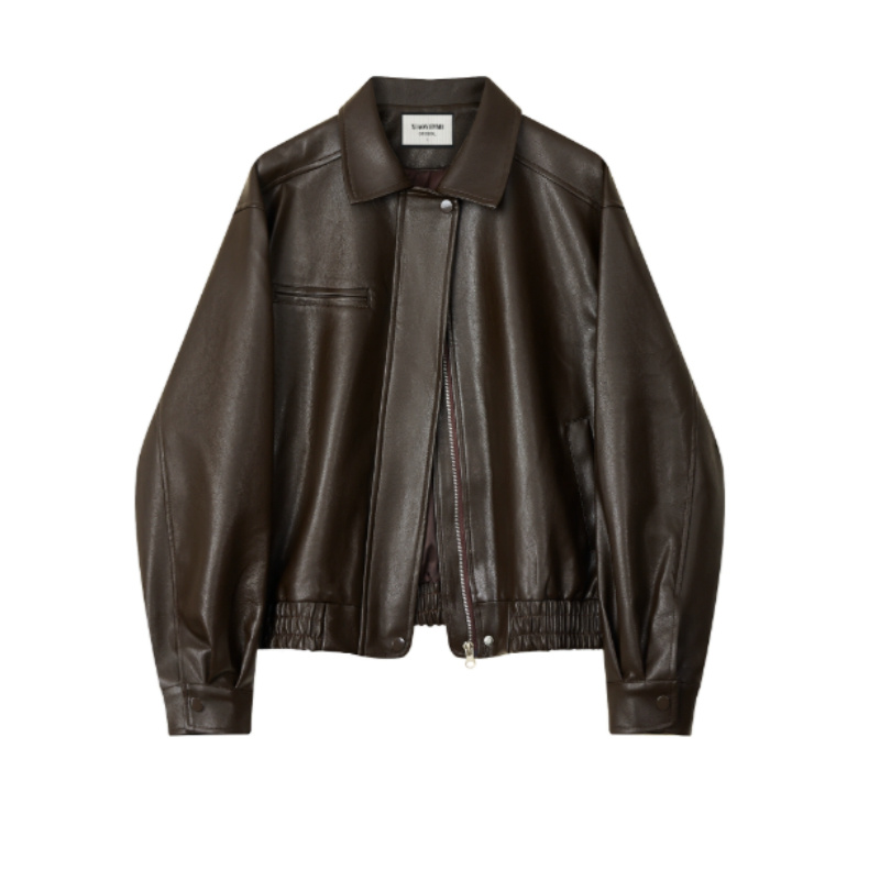 Brown-brown Autumn Trendy Leather Jacket