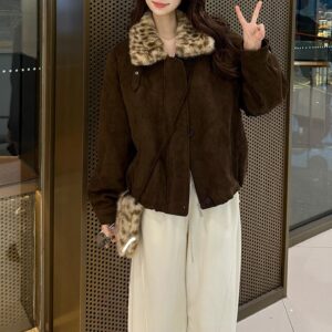 Fur-trimmed Oversized Lapel Design Fleece-lined Thickened Coat