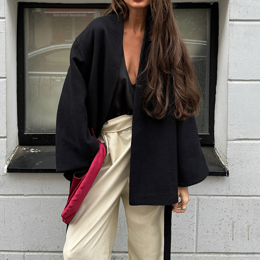 Women's V-neck Lace-up Chanel-style Long-sleeve Jacket - Image 3