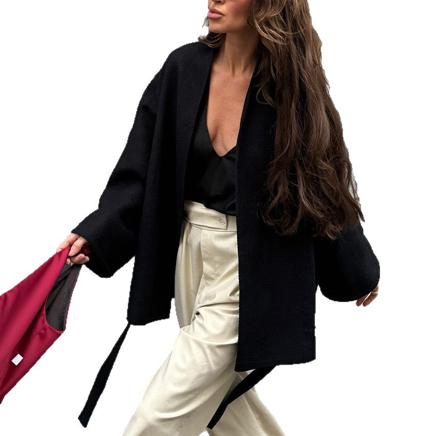 Women's V-neck Lace-up Chanel-style Long-sleeve Jacket - Image 5