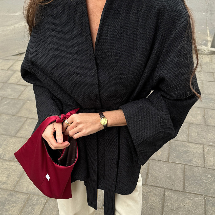 Women's V-neck Lace-up Chanel-style Long-sleeve Jacket - Image 6