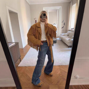 Retro-chic High-end Peplum Jacket With A Notched Collar And Fringed Wide Shoulders