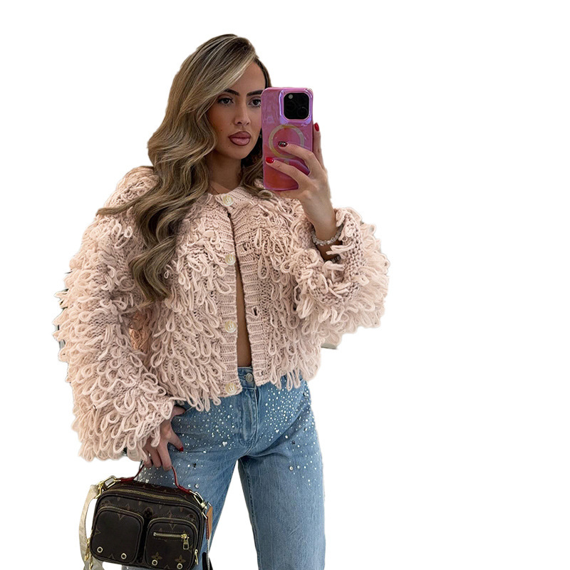 Womens Fashion Knitted Tassel-Trimmed Button-Up Sweater Coat - Image 5