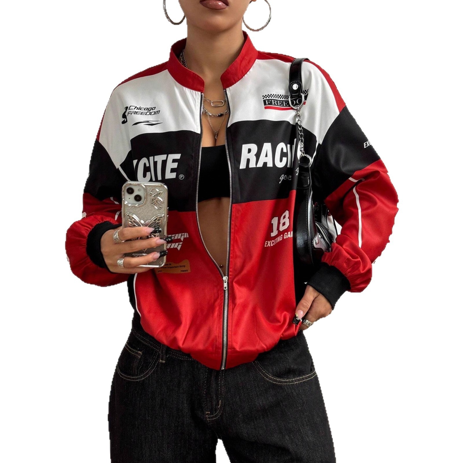 Fashionable Biker-style Long-sleeve Jacket With Letter Design And Zipper - Image 5