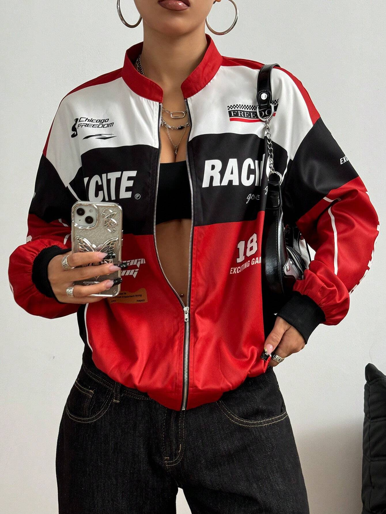 Fashionable Biker-style Long-sleeve Jacket With Letter Design And Zipper - Image 6