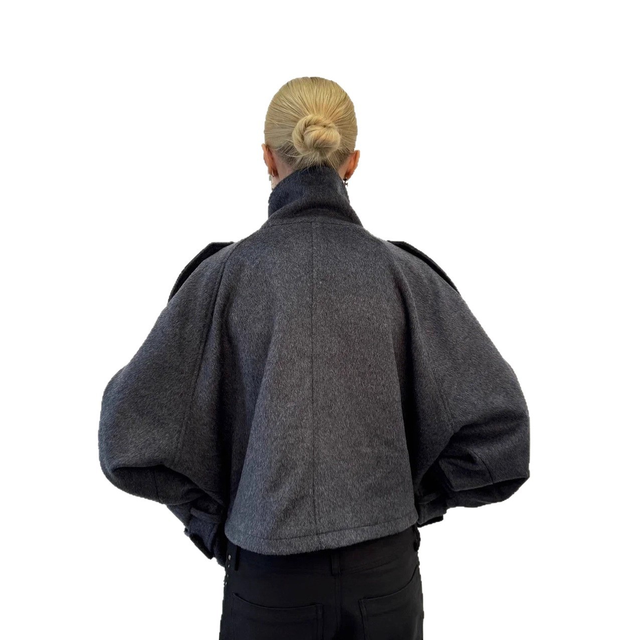 Womens Short Wool Jacket With Zipper - Image 5