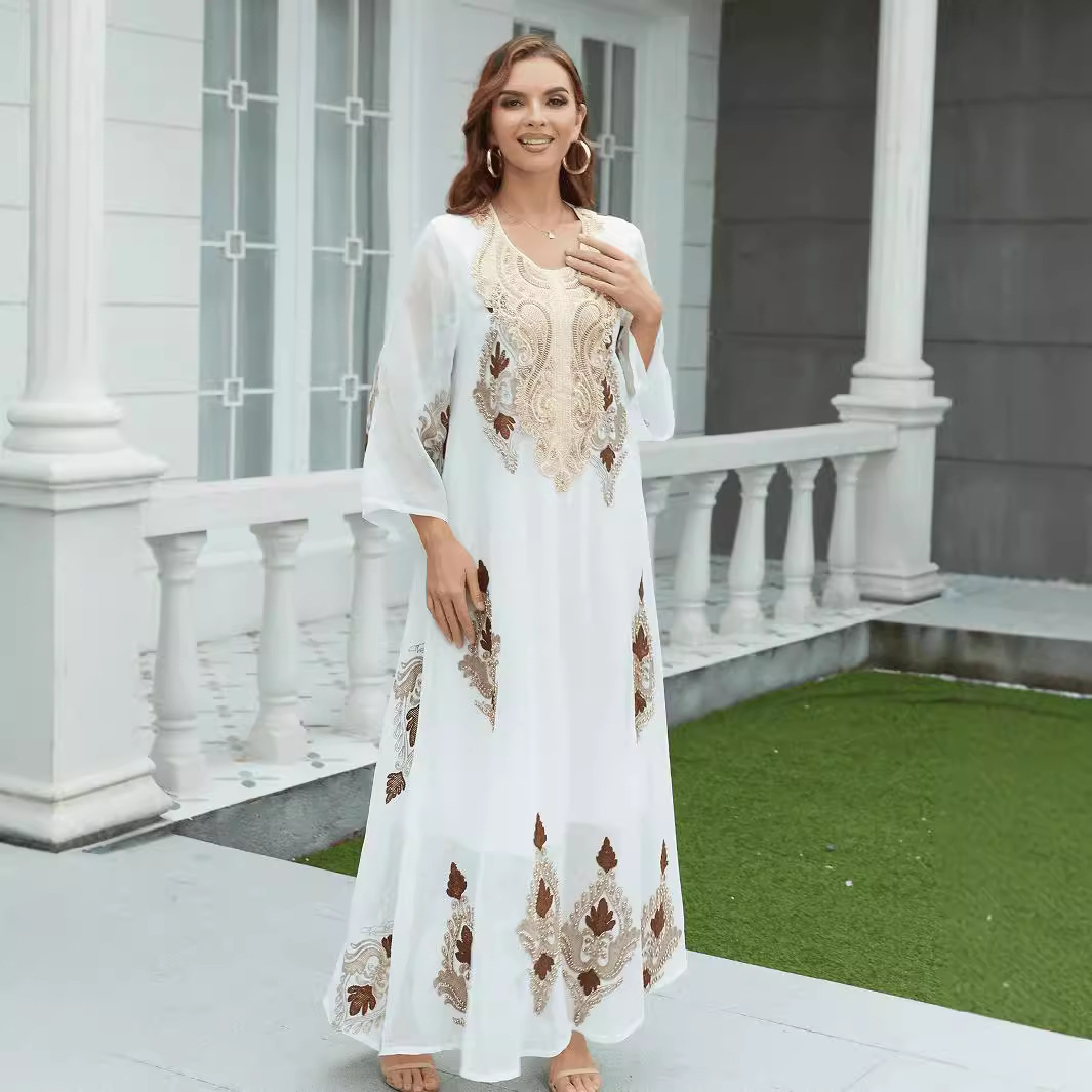 Muslim Embroidery Mesh Dress