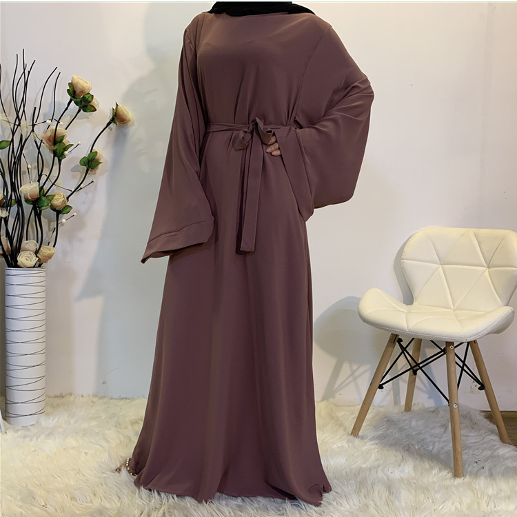 F889 Foreign Trade Cross-border Muslim Women's Long Skirt Abaya Dubai Middle East Jalabiya Pure Color Robe - Image 2