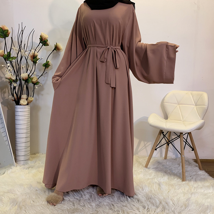 F889 Foreign Trade Cross-border Muslim Women's Long Skirt Abaya Dubai Middle East Jalabiya Pure Color Robe - Image 3