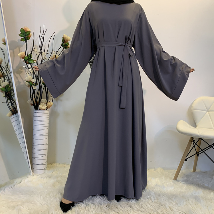 F889 Foreign Trade Cross-border Muslim Women's Long Skirt Abaya Dubai Middle East Jalabiya Pure Color Robe - Image 5