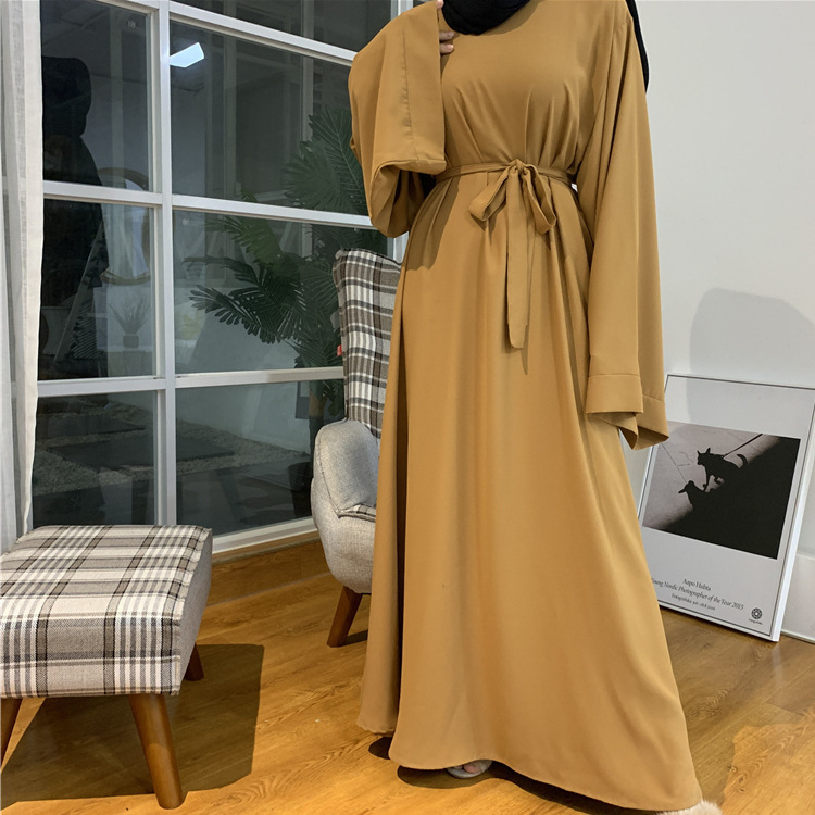 F889 Foreign Trade Cross-border Muslim Women's Long Skirt Abaya Dubai Middle East Jalabiya Pure Color Robe - Image 6