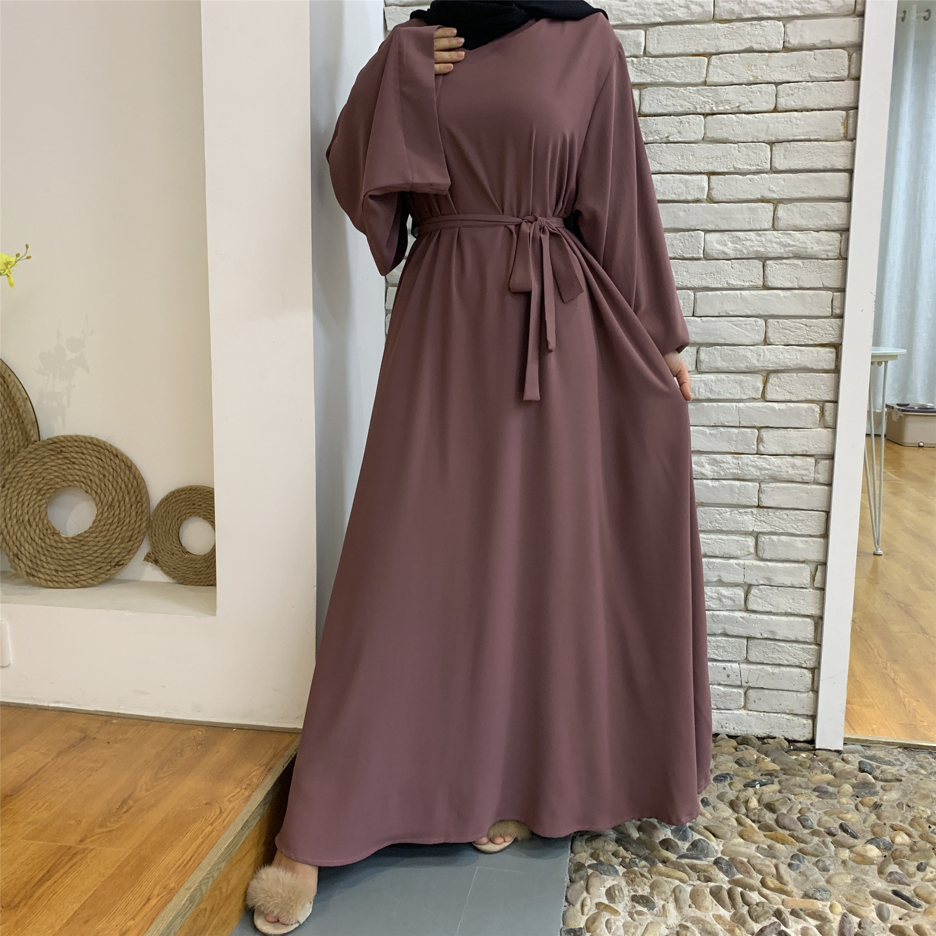 F889 Foreign Trade Cross-border Muslim Women's Long Skirt Abaya Dubai Middle East Jalabiya Pure Color Robe - Image 8
