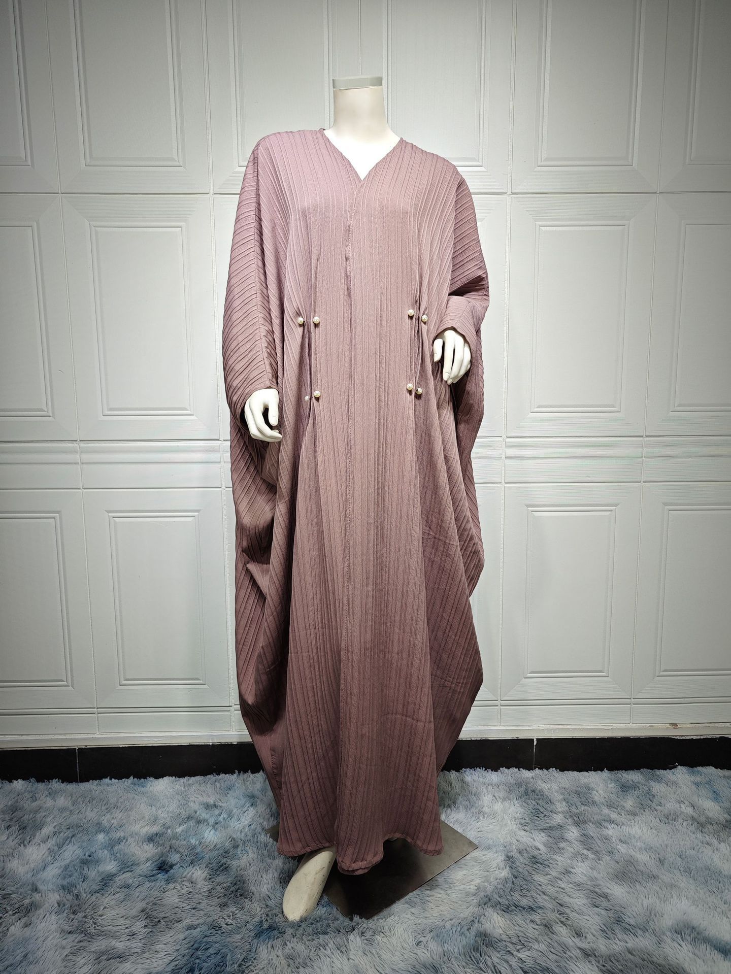 Muslim Women's Wear Modest Modern Fashion Turkish Striped Casual Plus Size Abaya Cardigan Robe - Image 2