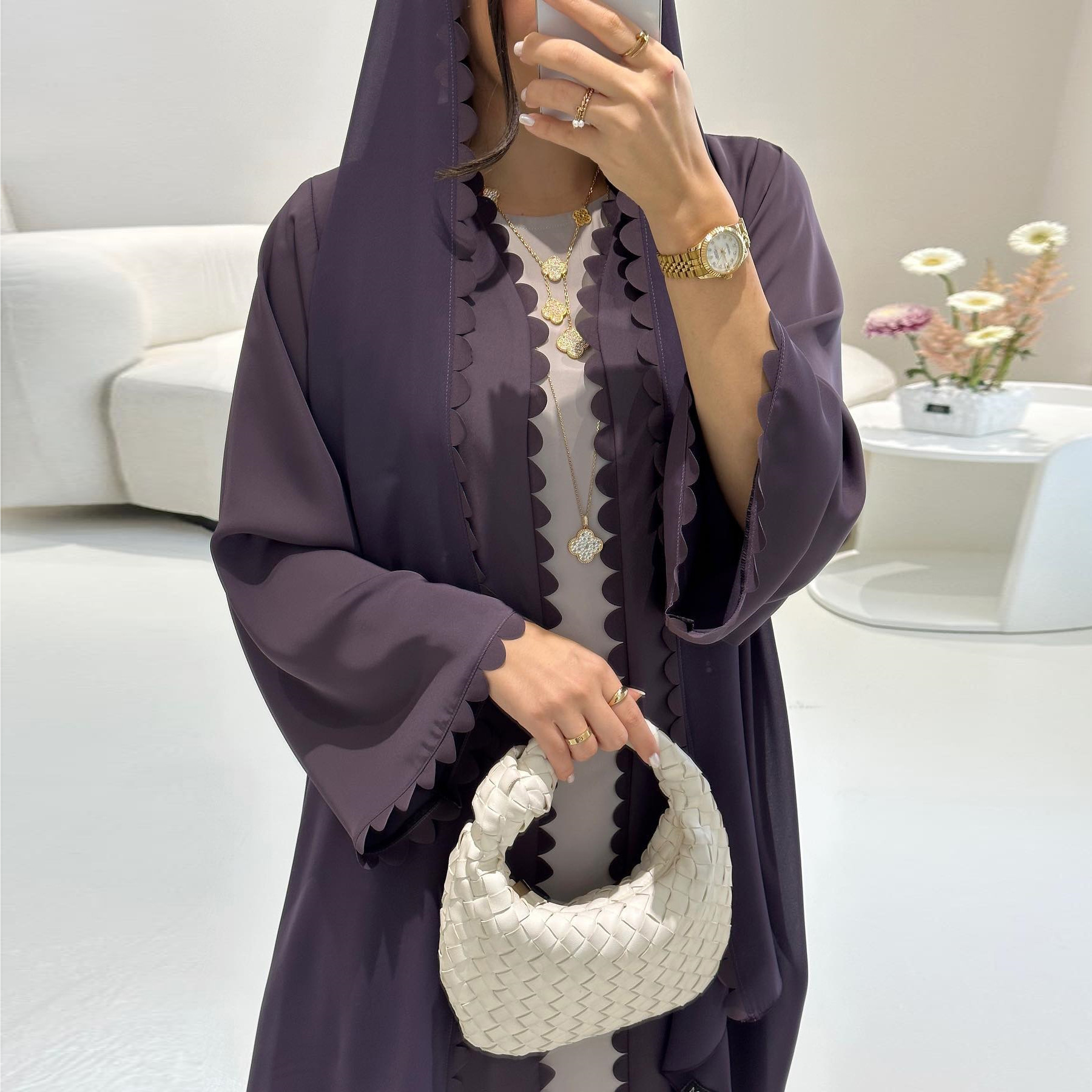 Fashion Dubai Turkey Elegant Cardigan With Scarf Two-piece Set - Image 4