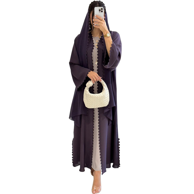 Fashion Dubai Turkey Elegant Cardigan With Scarf Two-piece Set - Image 5