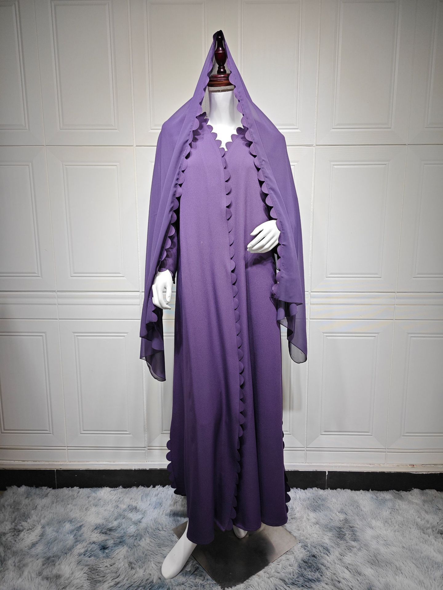 Fashion Dubai Turkey Elegant Cardigan With Scarf Two-piece Set - Image 6