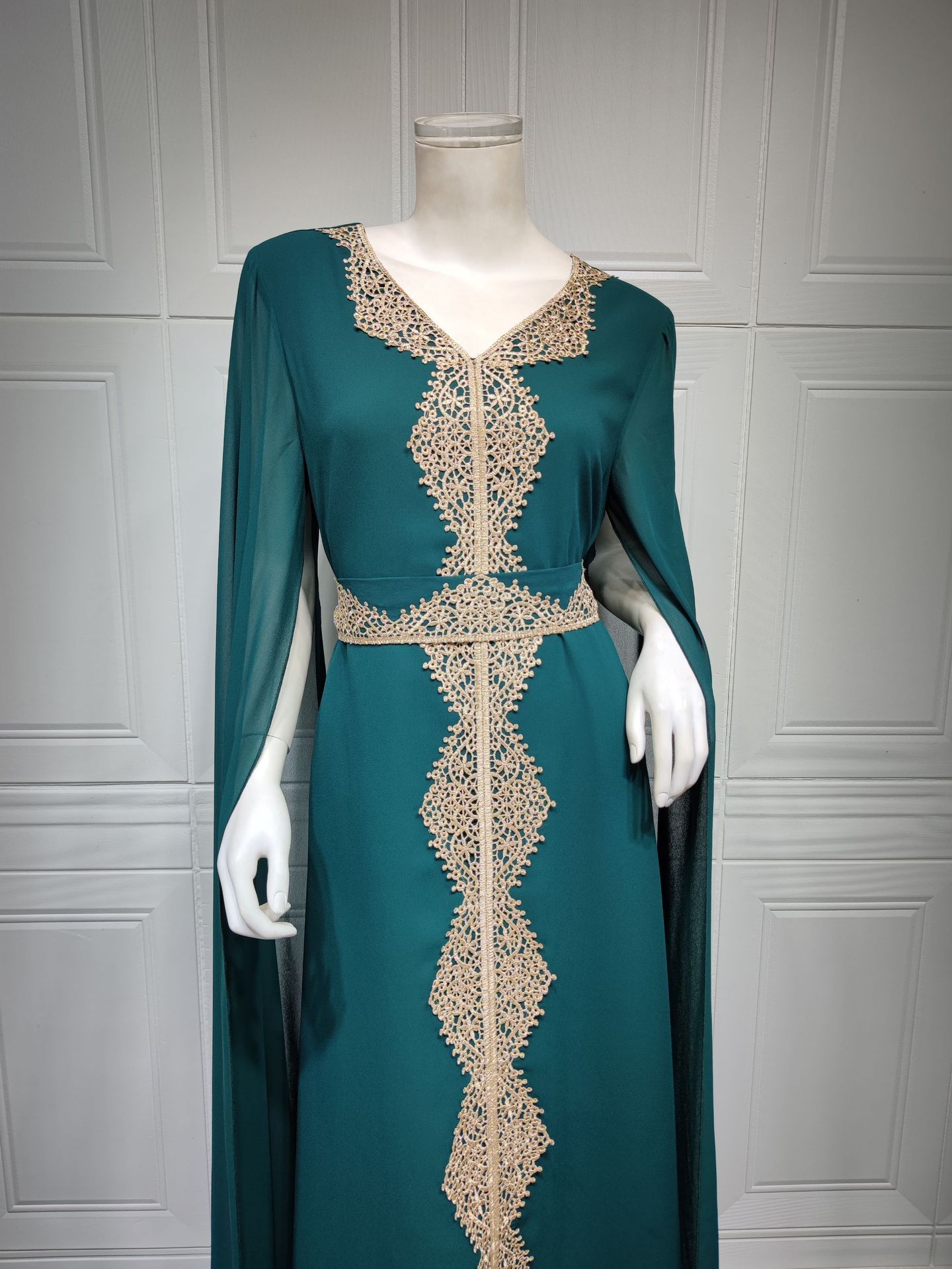 Cape Sleeve Lace Chiffon Dubai Arab Batwing Sleeve Dress - Image 6