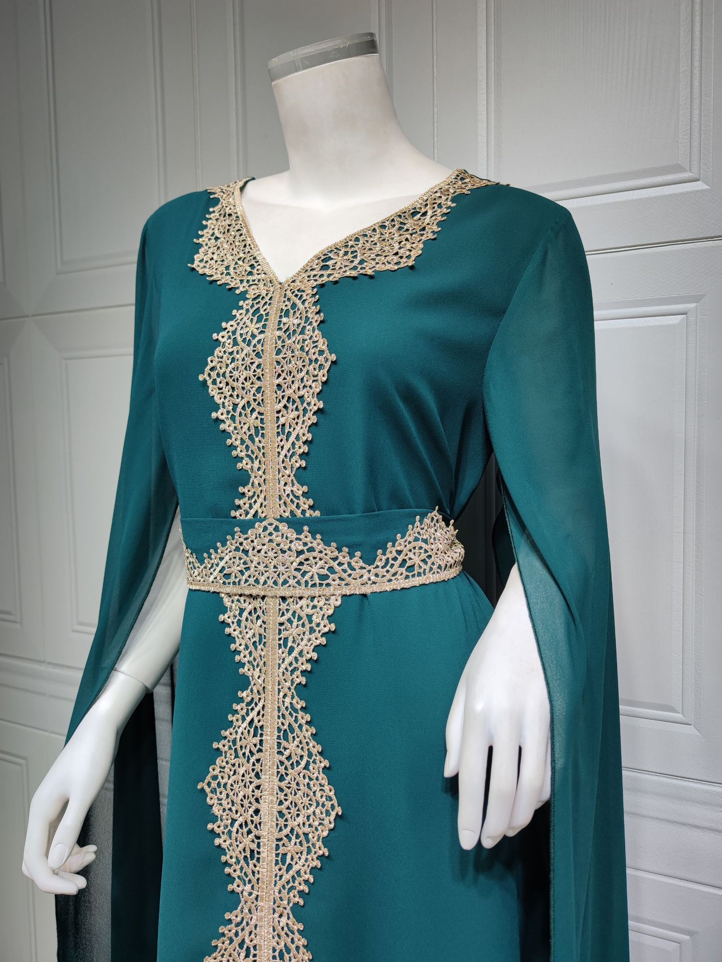 Cape Sleeve Lace Chiffon Dubai Arab Batwing Sleeve Dress - Image 7