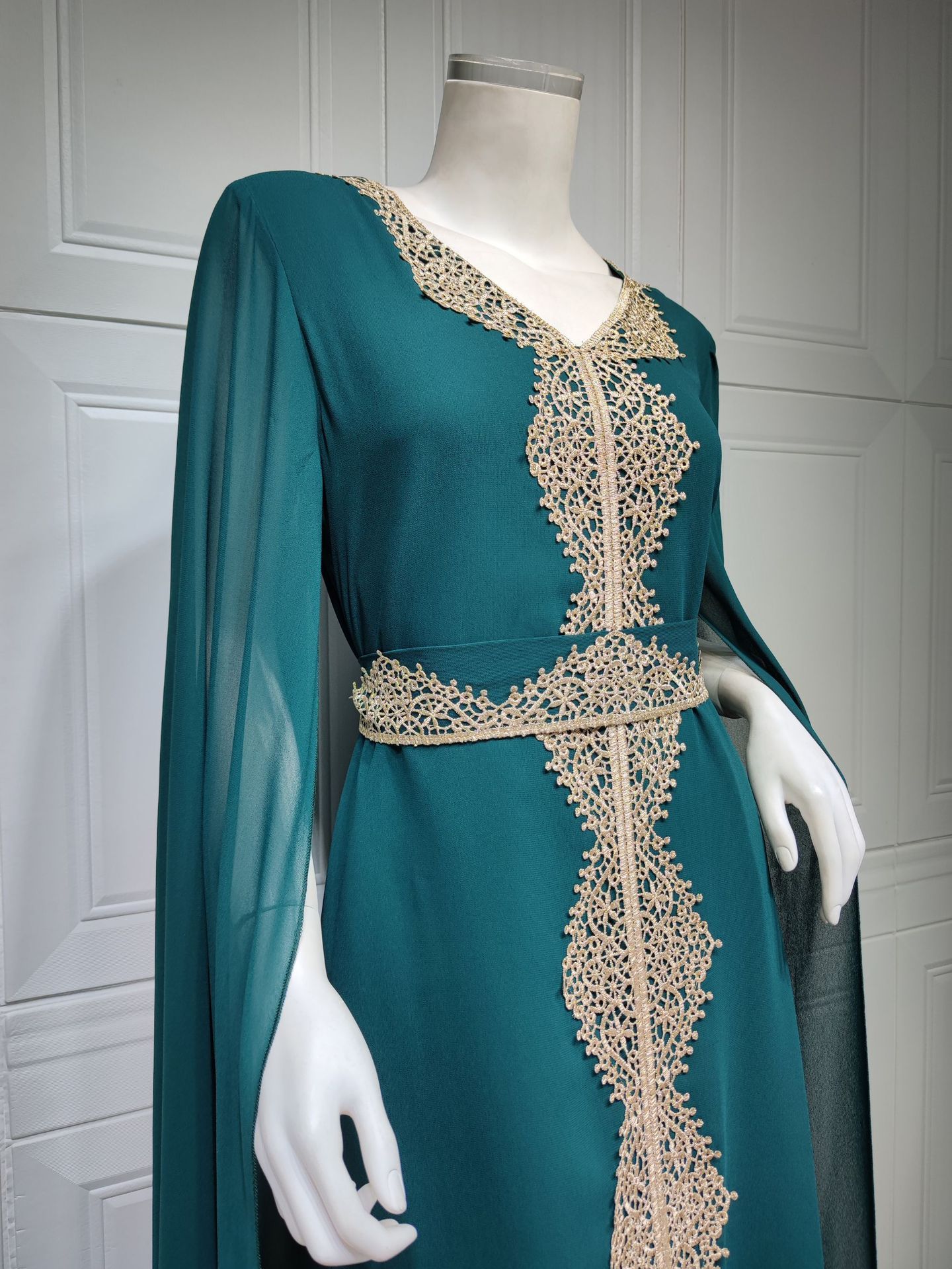 Cape Sleeve Lace Chiffon Dubai Arab Batwing Sleeve Dress - Image 8