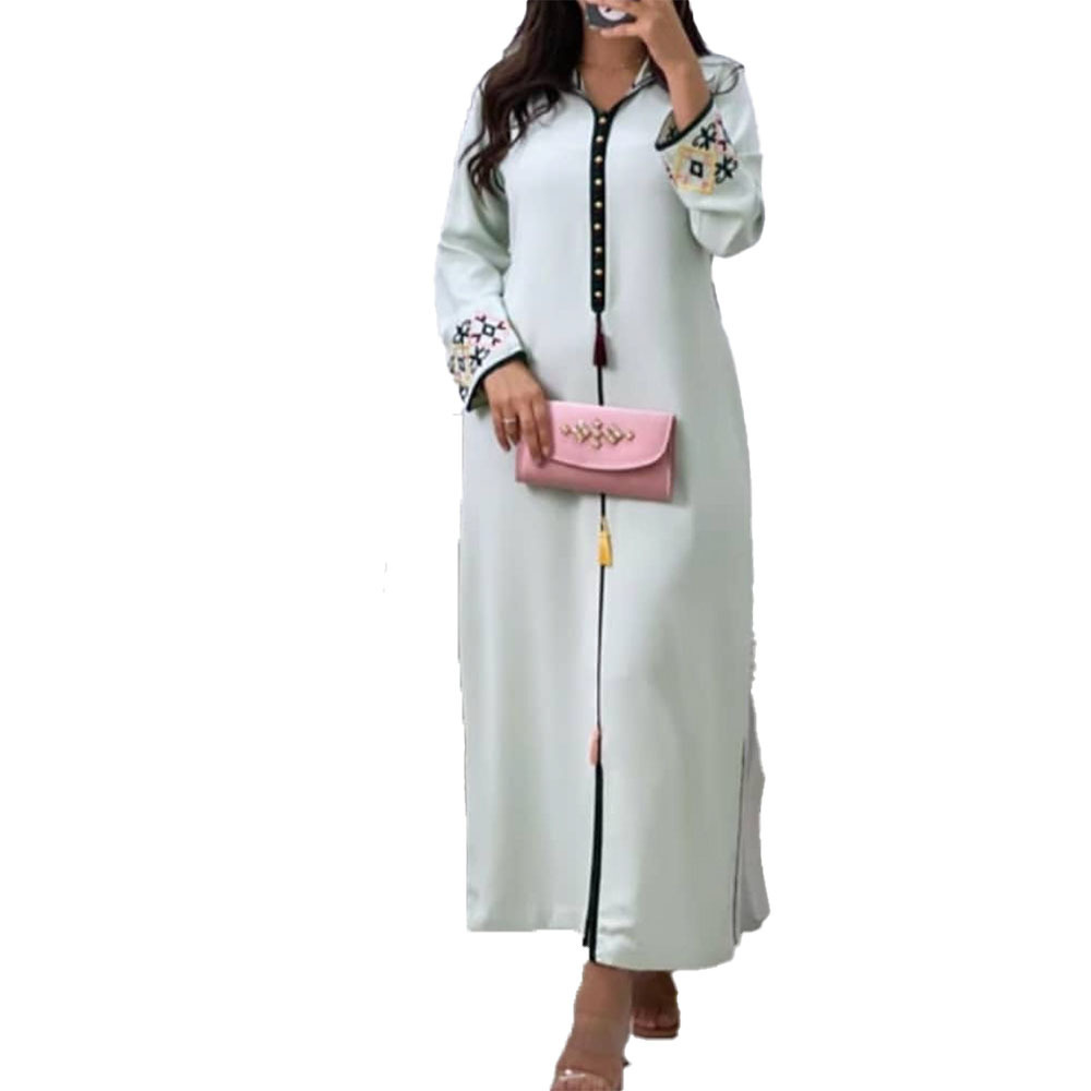 Long Sleeve Printed Fringe Loose Ethnic Dubai Maxi Dress - Image 4