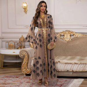 Middle East Arab Dubai Robe Mesh Embroidery Dress