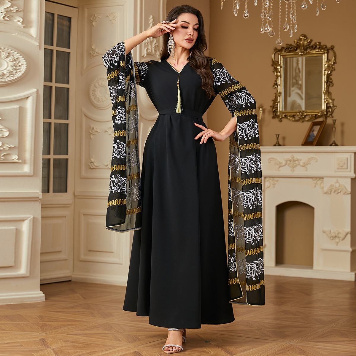 Dubai Robe Super Long Sleeve Embroidered Arabic Dress - Image 2