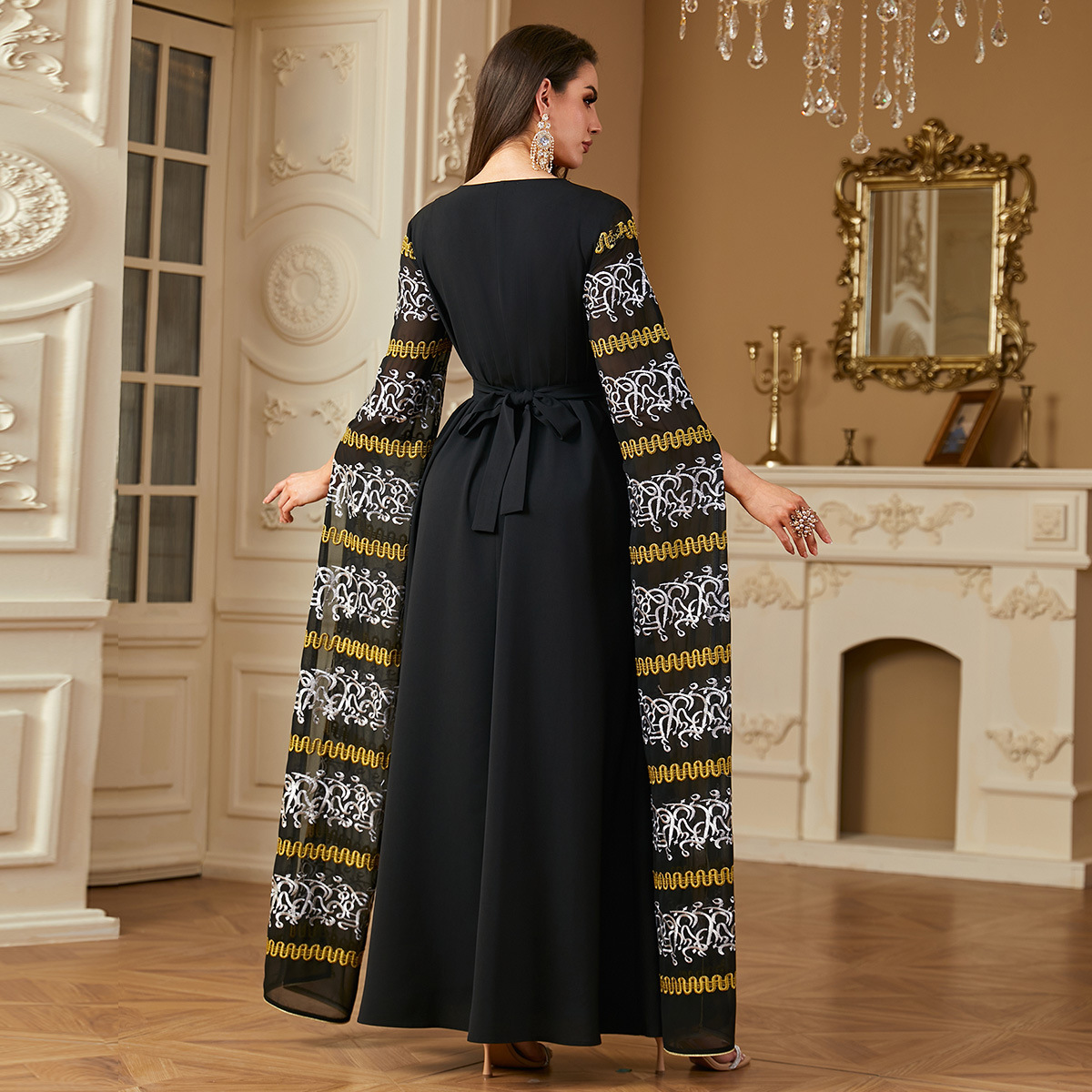 Dubai Robe Super Long Sleeve Embroidered Arabic Dress - Image 3