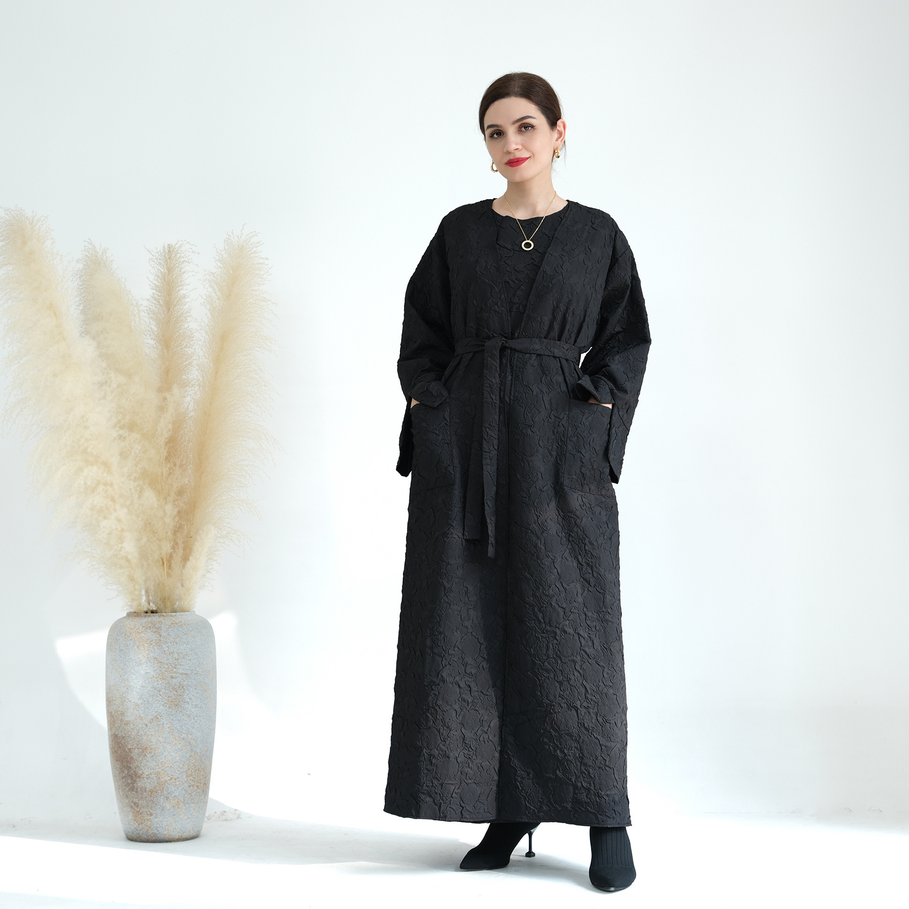 Women's Dubai Stitching Cardigan Vest Dress Robe - Image 2