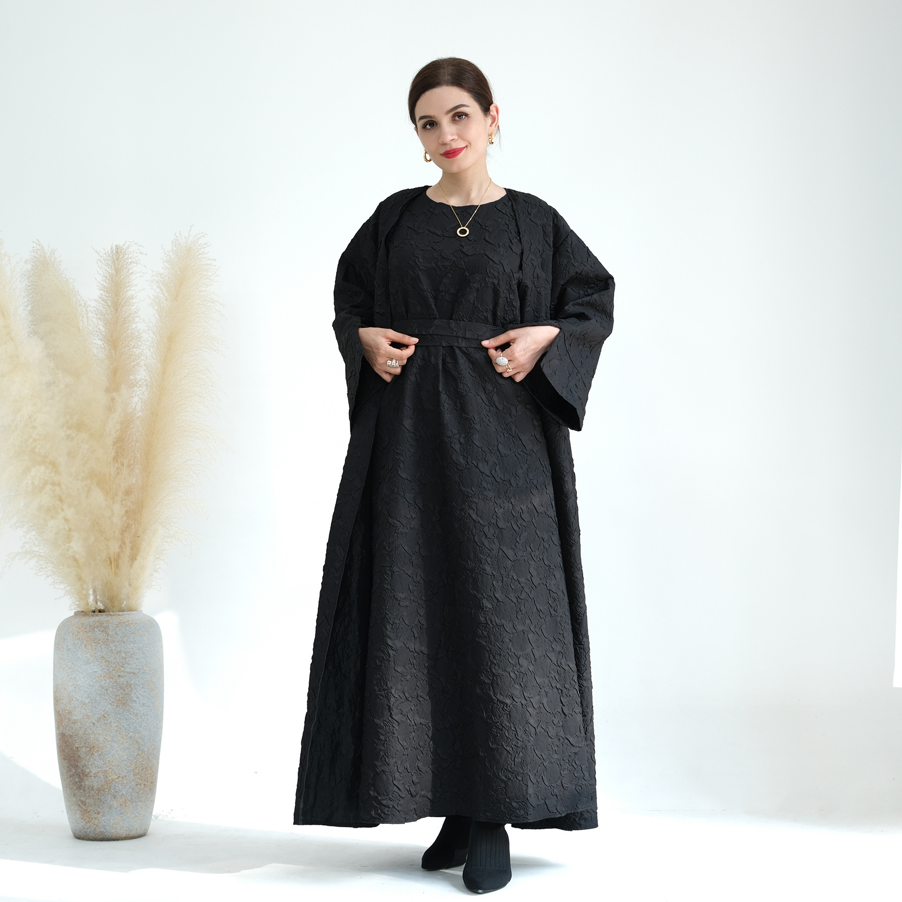 Women's Dubai Stitching Cardigan Vest Dress Robe - Image 7