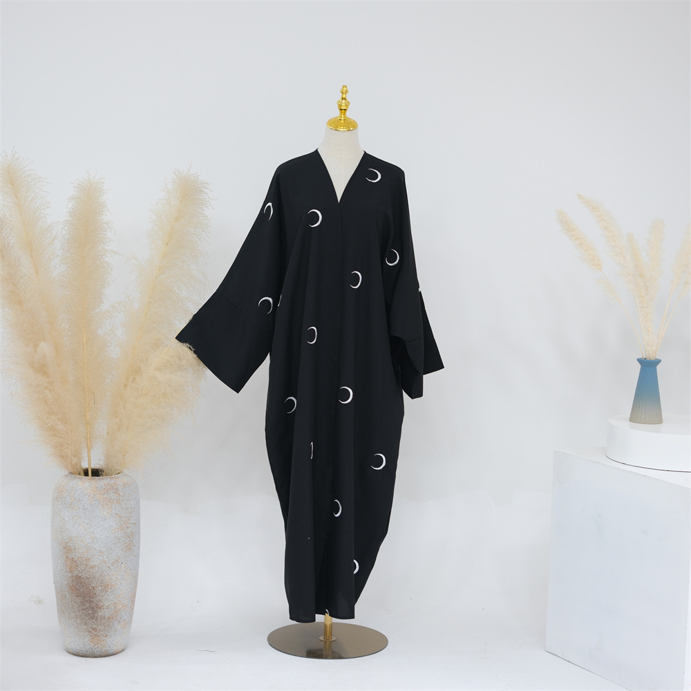 Dubai Middle East Turkey Dubai Moon Embroidery Elegant Cardigan Robe - Image 5
