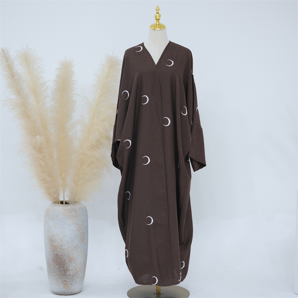 Dubai Middle East Turkey Dubai Moon Embroidery Elegant Cardigan Robe - Image 7