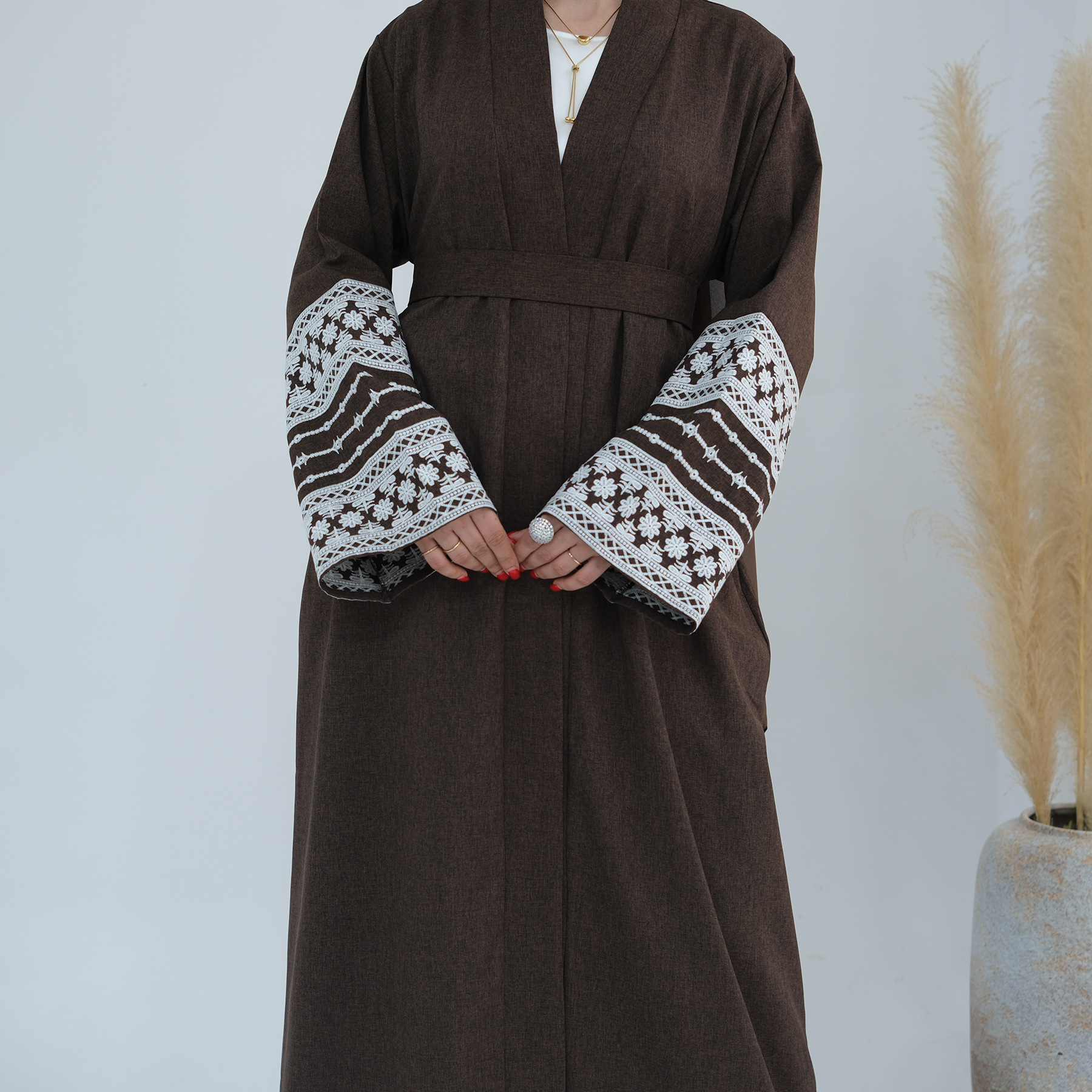 Dubai Middle East Turkey Dubai Embroidered Elegant Cardigan Robe - Image 8
