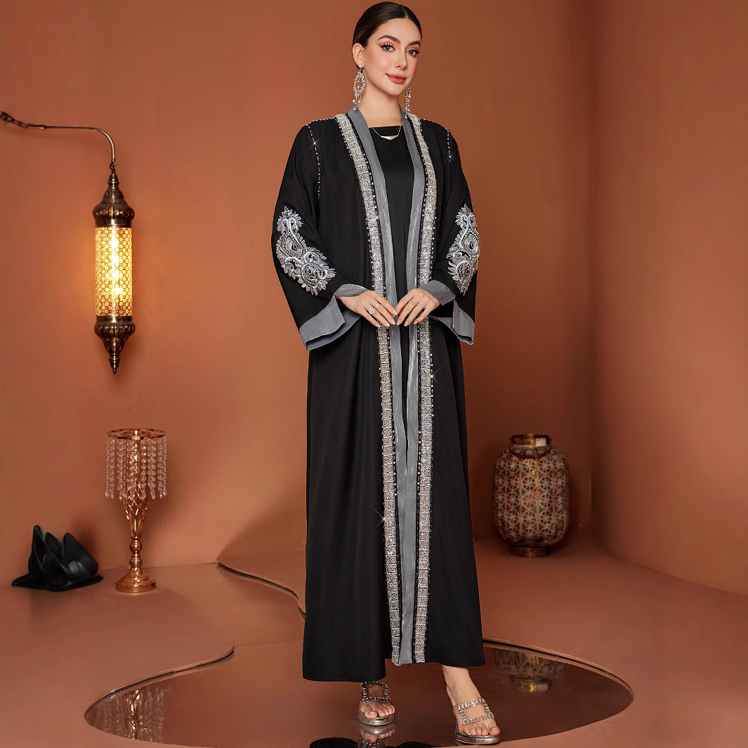 Plus Size Robe Handmade Embroidery Laminate Rhinestone ABAYA Middle East Women's Clothing - Image 2