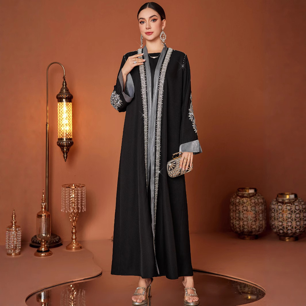 Plus Size Robe Handmade Embroidery Laminate Rhinestone ABAYA Middle East Women's Clothing - Image 3