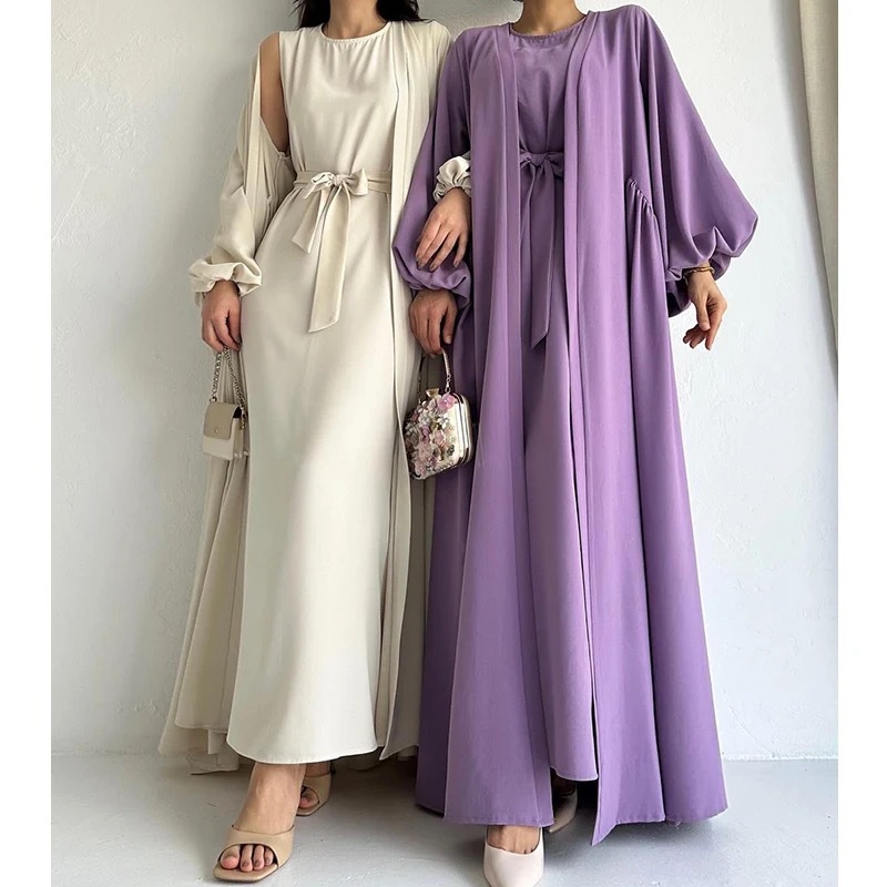 Women's Fashion Muslim Dress Lace-up Waist-controlled Baggy Coat Long - Image 2