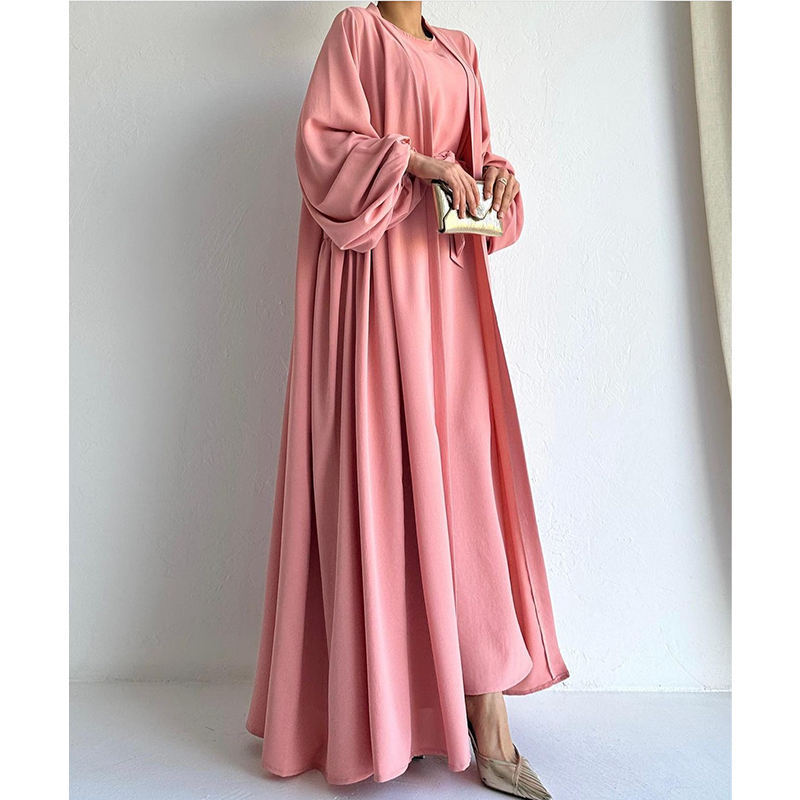 Women's Fashion Muslim Dress Lace-up Waist-controlled Baggy Coat Long - Image 3