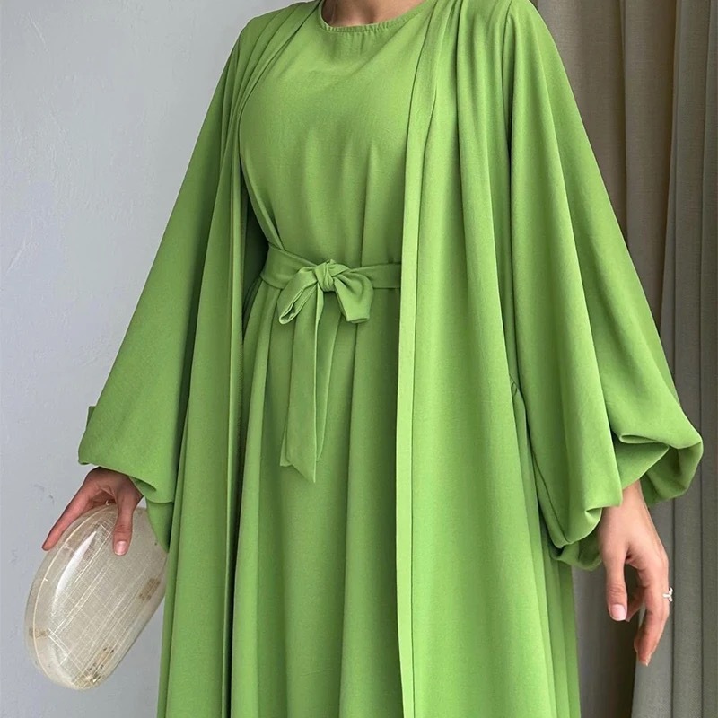 Women's Fashion Muslim Dress Lace-up Waist-controlled Baggy Coat Long - Image 8