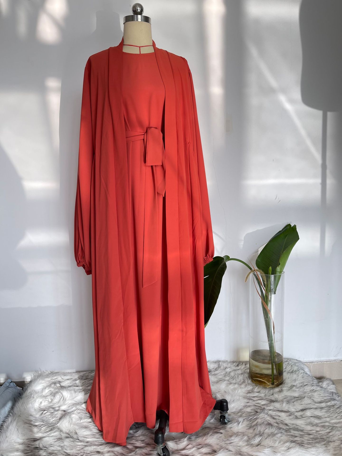 Women's Fashion Muslim Dress Lace-up Waist-controlled Baggy Coat Long - Image 9