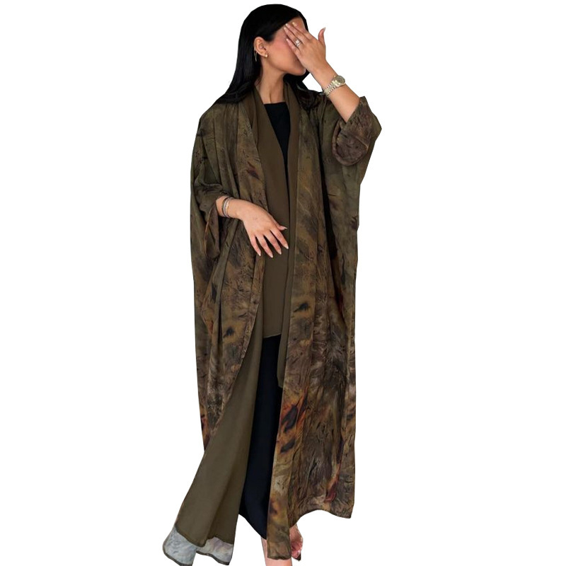 Coat Chiffon Printed Fashion Robe Shawl Dress Outer Wear Muslim Dubai - Image 5