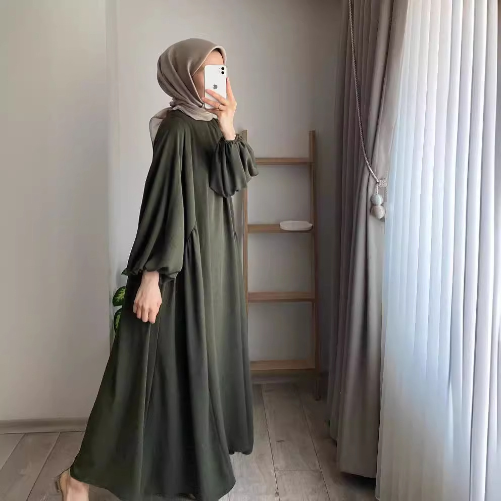 New Muslim Women's Wear Solid Color Elegant Fashion Loose Pullover Dress - Image 2