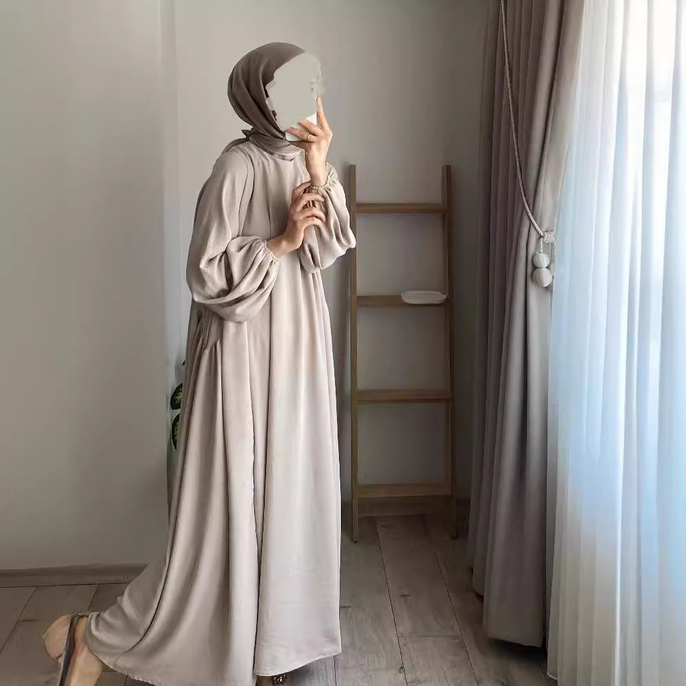 New Muslim Women's Wear Solid Color Elegant Fashion Loose Pullover Dress - Image 4