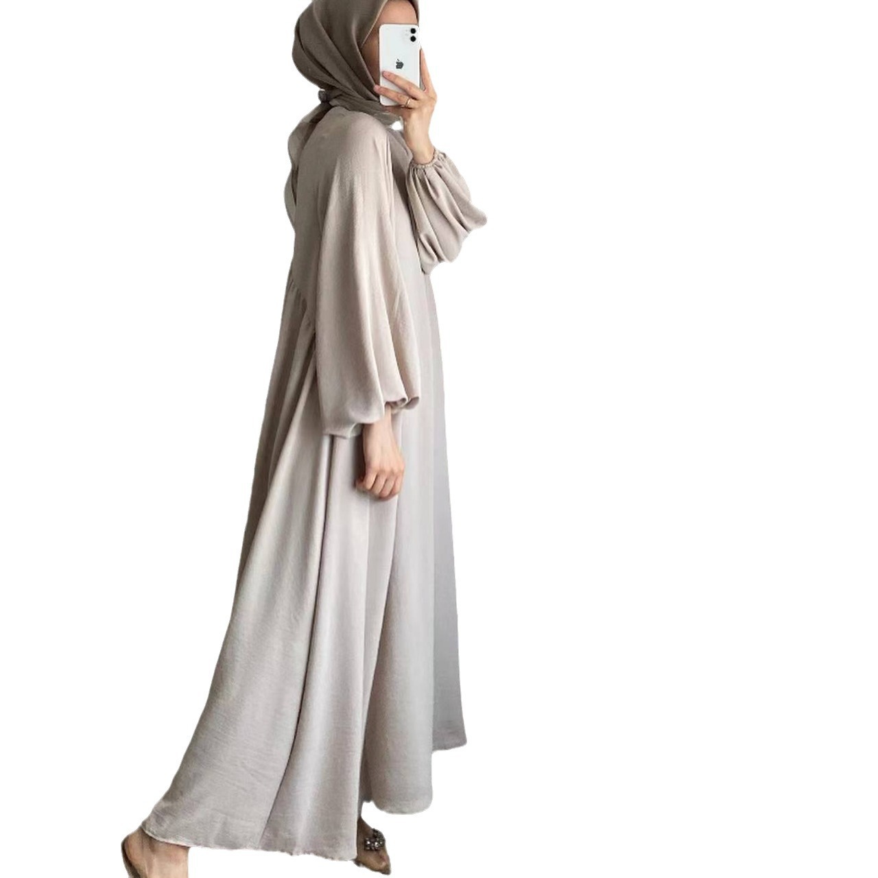 New Muslim Women's Wear Solid Color Elegant Fashion Loose Pullover Dress - Image 5