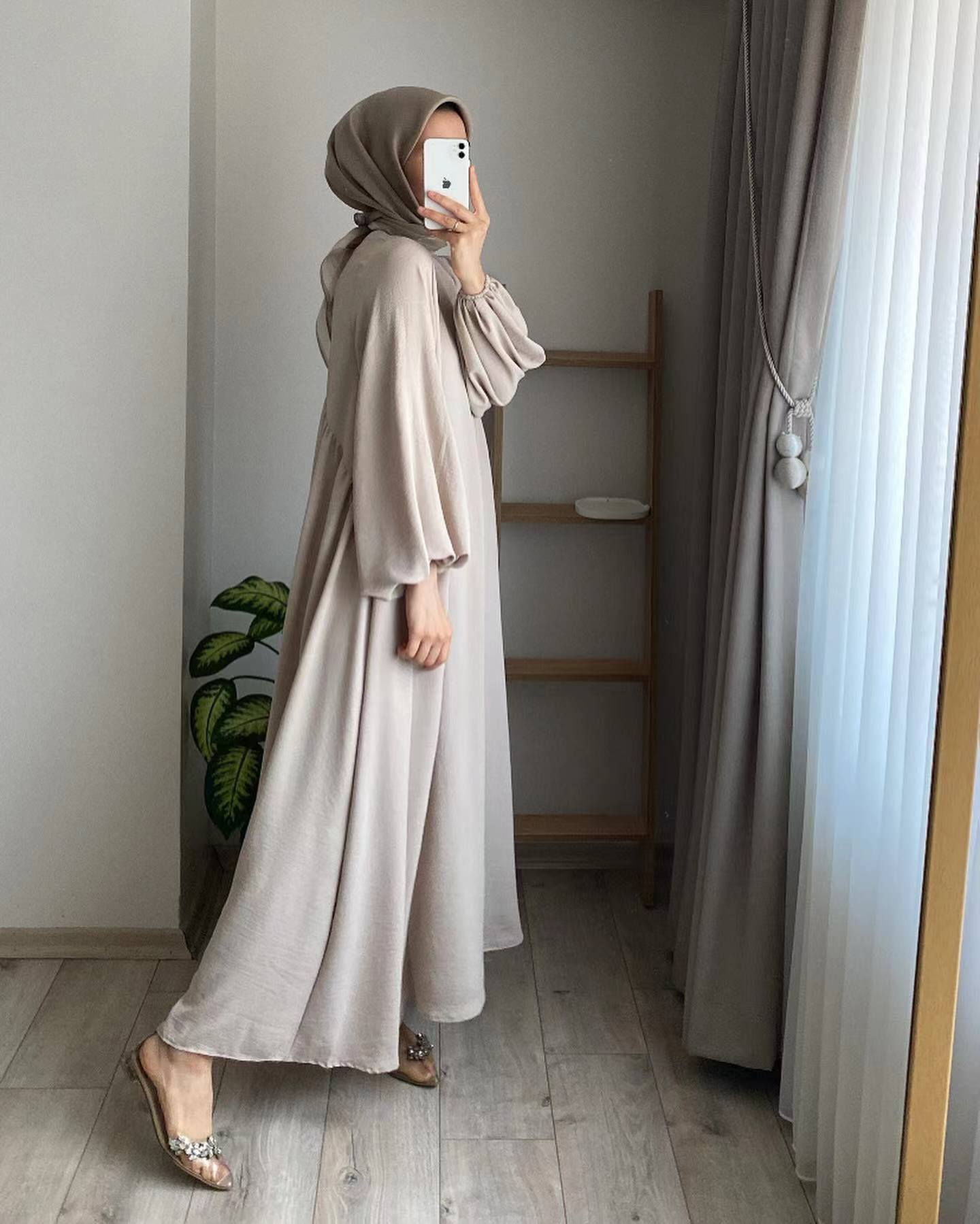 New Muslim Women's Wear Solid Color Elegant Fashion Loose Pullover Dress - Image 6