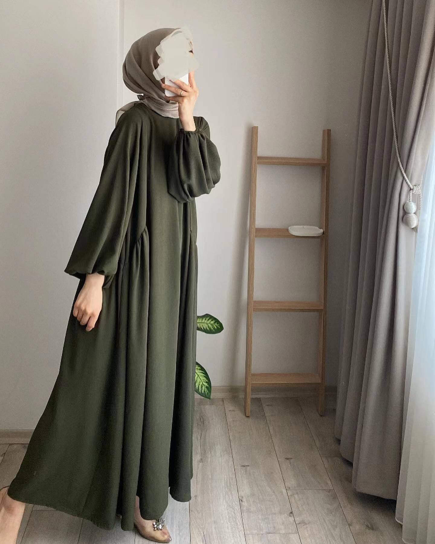 New Muslim Women's Wear Solid Color Elegant Fashion Loose Pullover Dress - Image 7