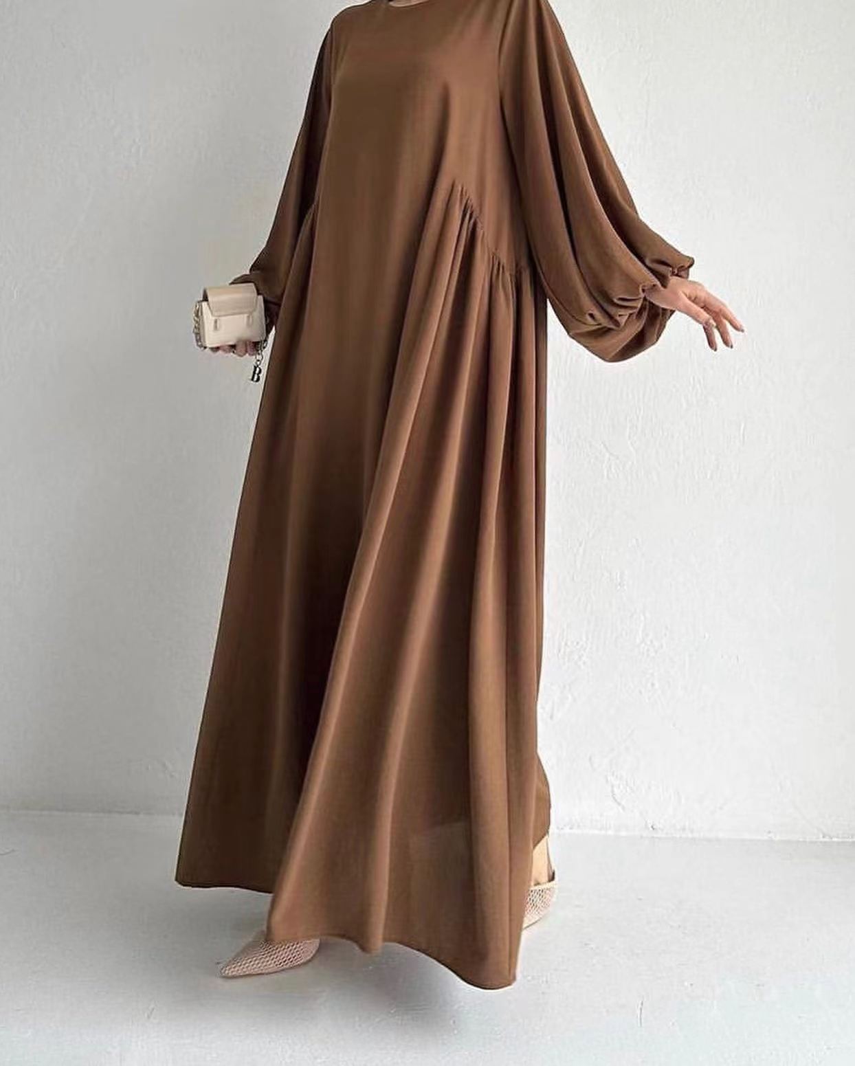 New Muslim Women's Wear Solid Color Elegant Fashion Loose Pullover Dress - Image 10