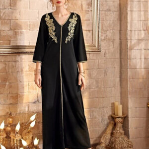 New V-Neck Ramadan Long Skirt Muslim Embroidered Dress Dress