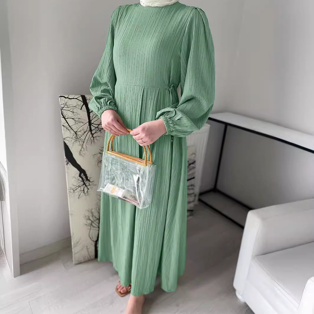 Muslim Round Neck Lantern Sleeve Robe Elegant And Comfortable Dress