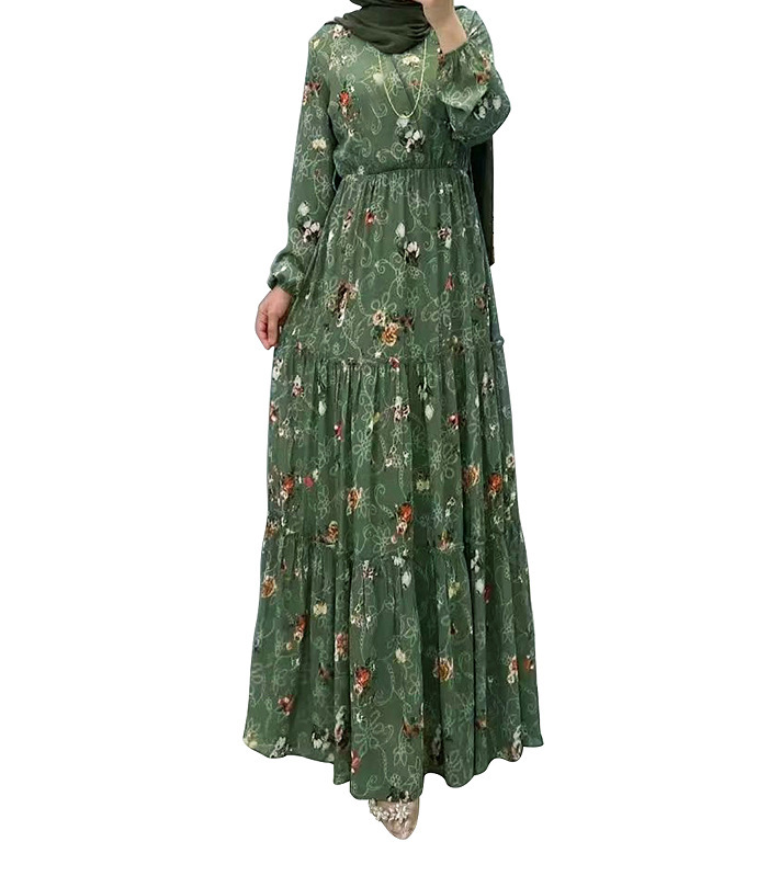 Women's New Flower Turtleneck Dress Fashion Commuter Muslim Dress - Image 5