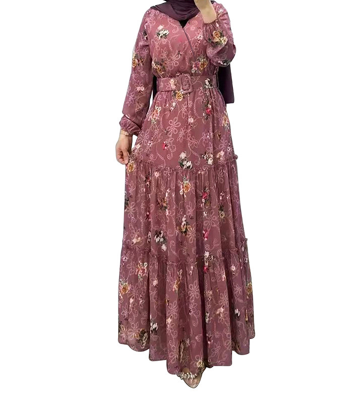 Women's New Flower Turtleneck Dress Fashion Commuter Muslim Dress - Image 6