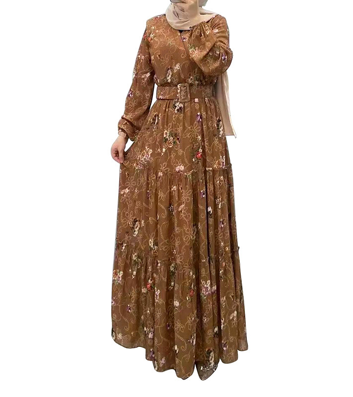 Women's New Flower Turtleneck Dress Fashion Commuter Muslim Dress - Image 8